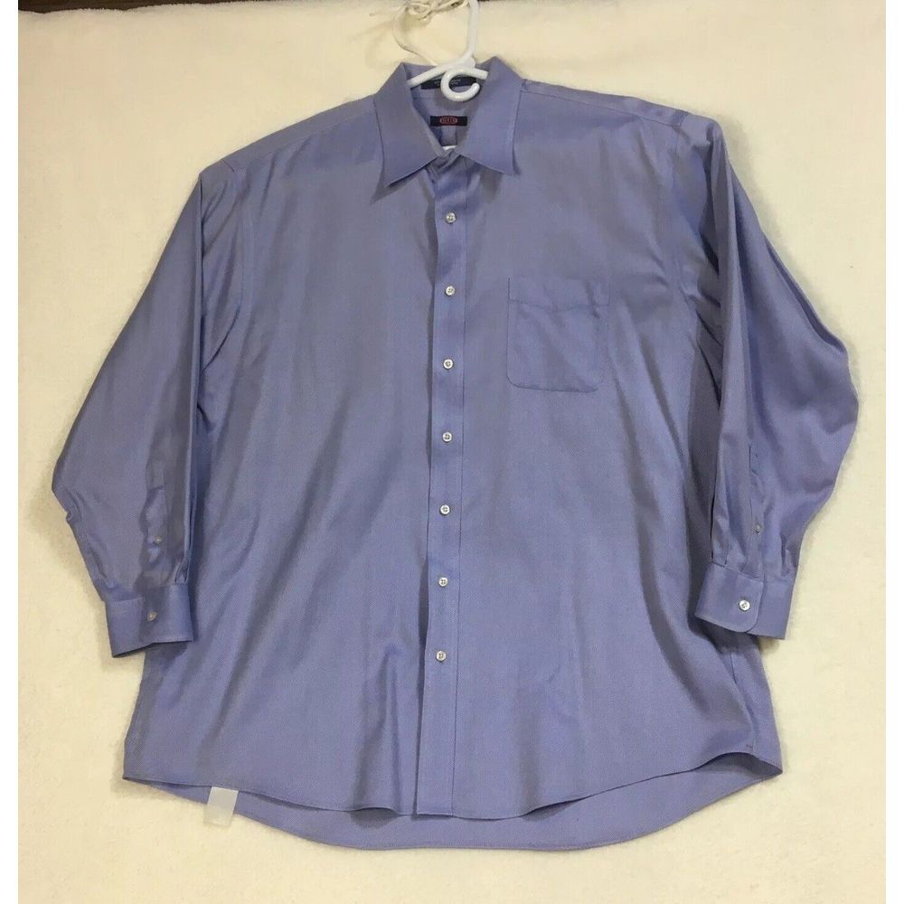 Overton Mens Dress Shirt Sz XL 17.5/35 Blue Button Up Wrinkle Free Office